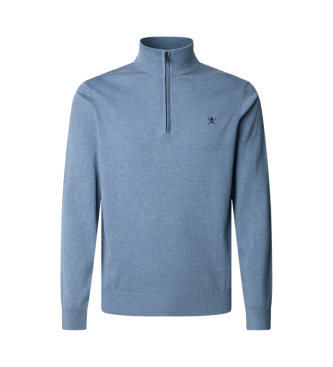 Hackett London Pull en coton et soie bleu