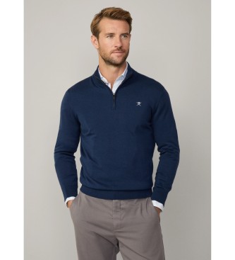 Hackett London Jumper i marinbl bomull och siden