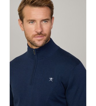 Hackett London Pullover aus navyfarbenem Baumwoll- und Seidenstoff