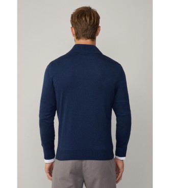 Hackett London Pullover aus navyfarbenem Baumwoll- und Seidenstoff