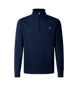 Hackett London Pull en coton et soie marine