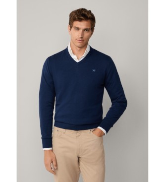 Hackett London Maglione blu navy con scollo a V