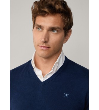 Hackett London Maglione blu navy con scollo a V