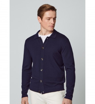 Hackett London Cardigan in lana merino blu scuro