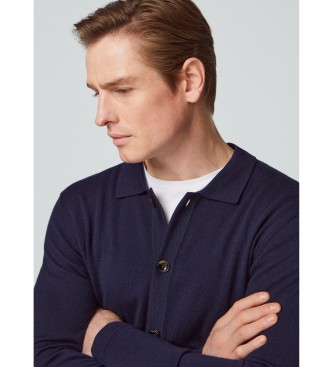 Hackett London Cardigan in lana merino blu scuro