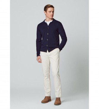 Hackett London Cardigan in lana merino blu scuro