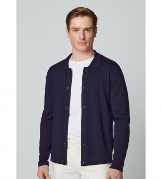 Hackett London Cardigan in lana merino blu scuro