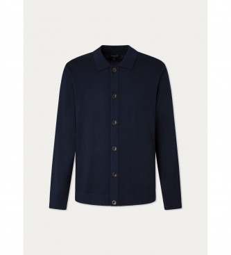 Hackett London Cardigan in lana merino blu scuro