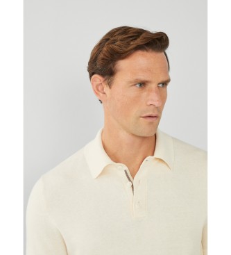 Hackett London Beige denim knit polo shirt