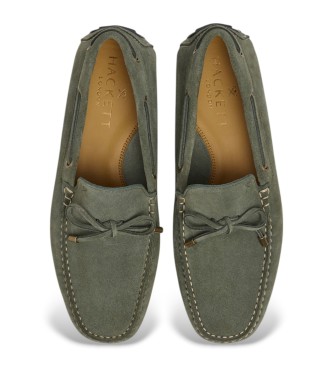 Hackett London Skórzane mokasyny Driver Lace zielone