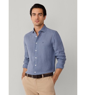 Hackett London Camicia di lino blu Kent