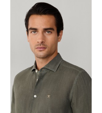 Hackett London Zielona koszula lniana ESS GMD