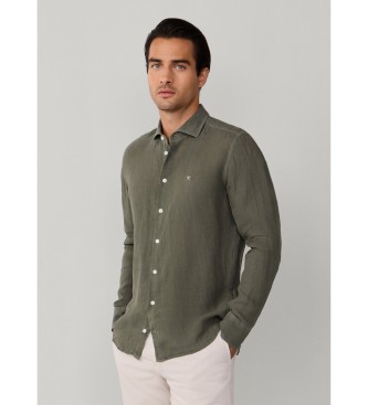 Hackett London Zielona koszula lniana ESS GMD