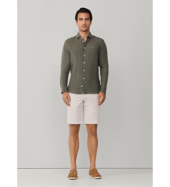 Hackett London Zielona koszula lniana ESS GMD