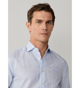 Hackett London Niebieska koszula lniana Ess