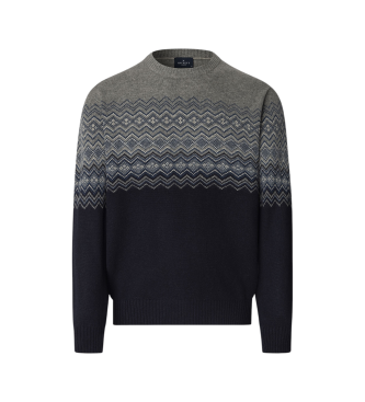 Hackett London Fairisle Crew jumper blue, grey