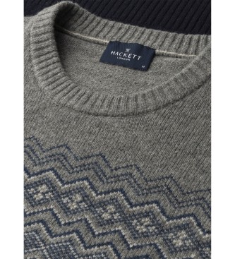 Hackett London Fairisle Crew jumper blue, grey
