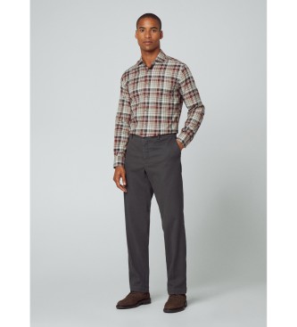 Hackett London Flannel Country Check - skjorta i taupe