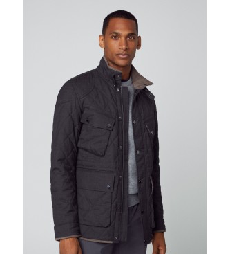 Hackett London Flanell Moto Jacke dunkelgrau