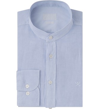 Hackett London Camisa de linho tingida em tecido azul