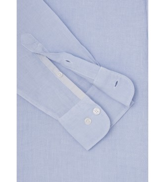 Hackett London Camisa de linho tingida em tecido azul