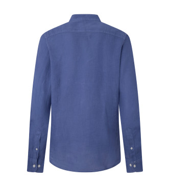 Hackett London Camisa de linho tingida em tecido azul