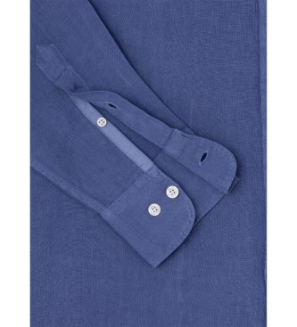 Hackett London Camisa de linho tingida em tecido azul