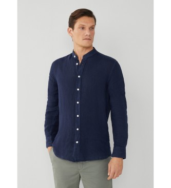 Hackett London Camicia in lino tinto in capo blu scuro