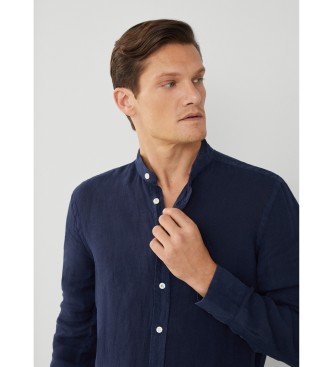 Hackett London Camicia in lino tinto in capo blu scuro