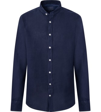 Hackett London Camicia in lino tinto in capo blu scuro