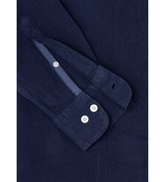 Hackett London Lniana koszula Garment Dye w kolorze granatowym