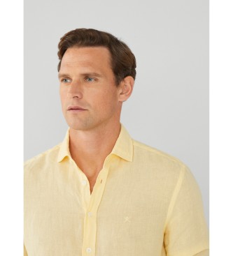 Hackett London Camisa de linho tingida em tecido amarelo