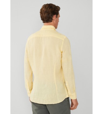 Hackett London Camisa de linho tingida em tecido amarelo