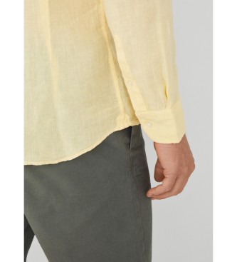 Hackett London Camisa de linho tingida em tecido amarelo