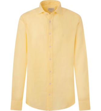 Hackett London Camisa de linho tingida em tecido amarelo