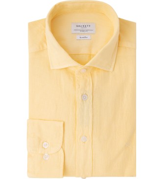 Hackett London Camisa de linho tingida em tecido amarelo