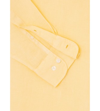 Hackett London Camisa de linho tingida em tecido amarelo