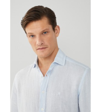 Hackett London Camisa de linho tingida em tecido azul