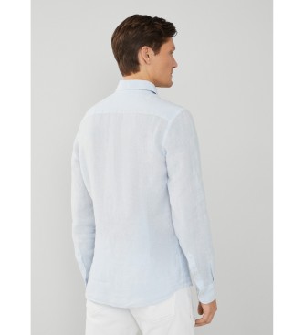 Hackett London Camisa de linho tingida em tecido azul