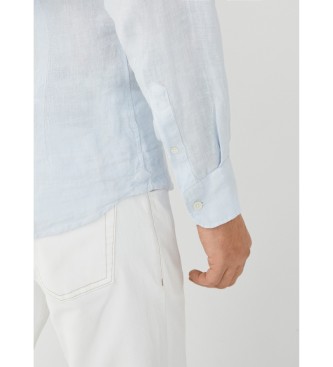 Hackett London Camisa de linho tingida em tecido azul