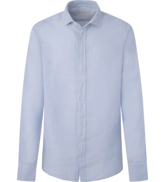 Hackett London Camisa de linho tingida em tecido azul
