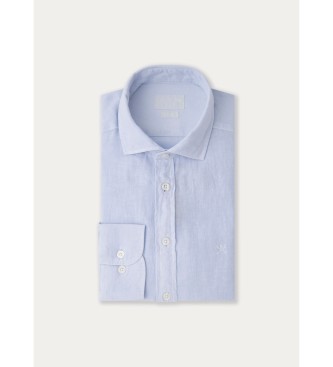 Hackett London Camisa de linho tingida em tecido azul