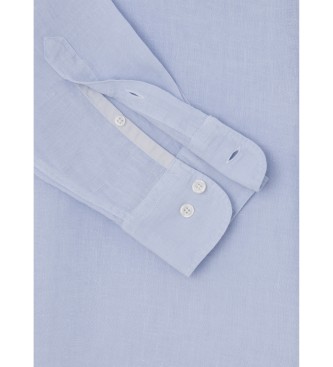 Hackett London Camisa de linho tingida em tecido azul