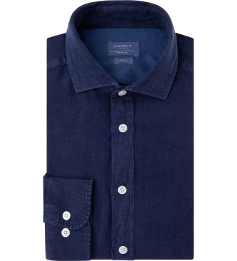 Hackett London Camisa de linho tingida em tecido azul-marinho