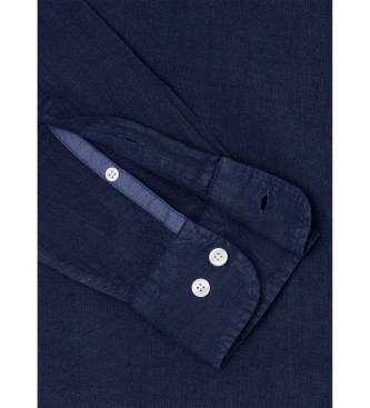 Hackett London Lanena srajca z barvanjem na oblačilih mornarsko modra