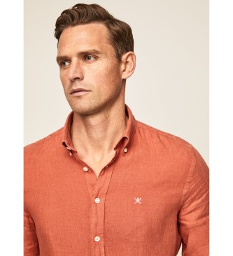 Hackett London Camicia in lino slim fit arancione