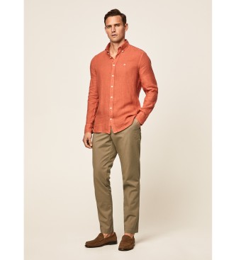Hackett London Camicia in lino slim fit arancione