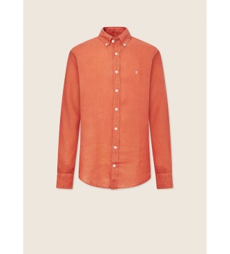 Hackett London Camisa Lino Fit Slim Naranja