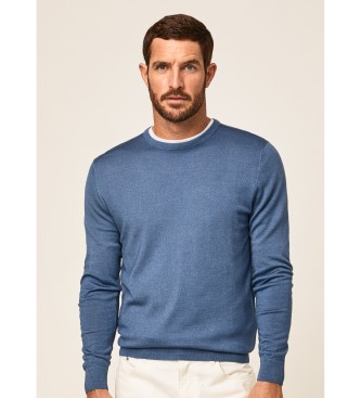 Hackett London Merino pulover Okrogel vrat modre barve