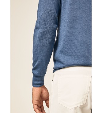Hackett London Merino pulover Okrogel vrat modre barve
